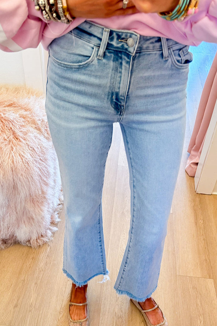 High Rise Frayed Flare Denim Pant