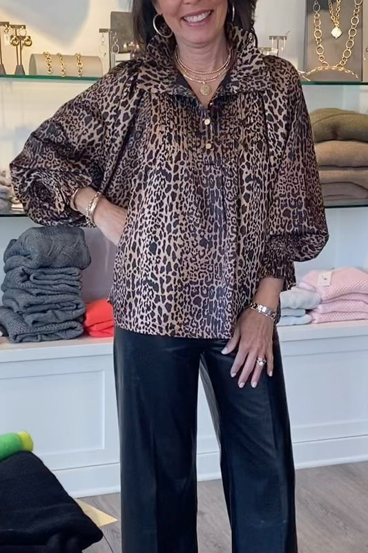 Casual Leopard Ruffled Collar Top