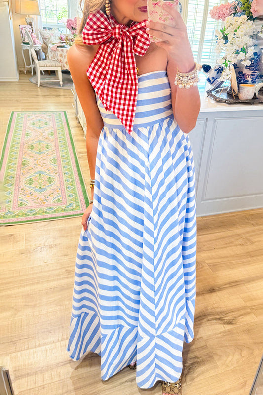 Stripe Strapless Maxi Dress