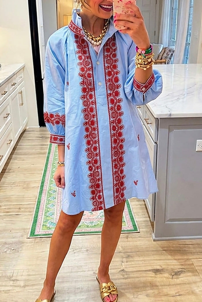 Vertical Panel Lantern Sleeve Shirt Dress