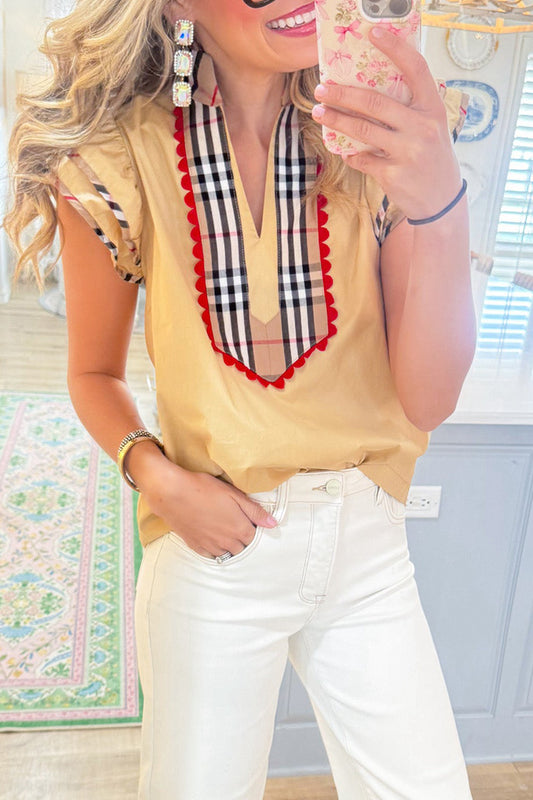 Flutter Sleeve Scallop Trim Top