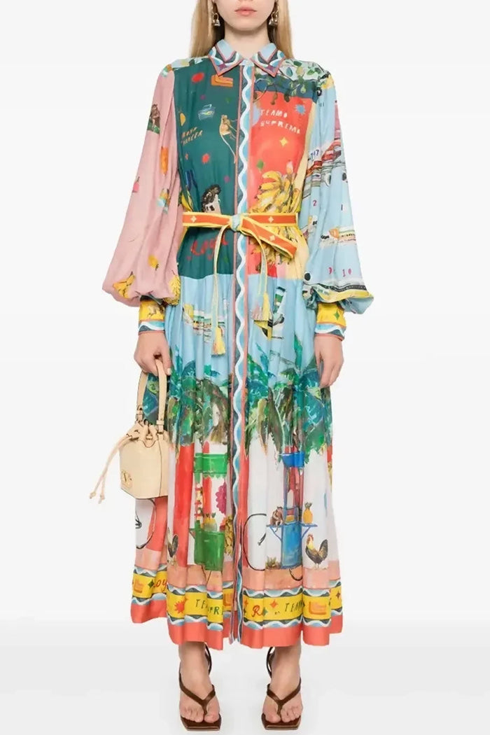 Casual Abstract Print Midi Dress
