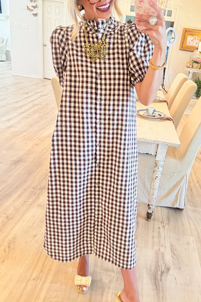 Casual Ruffle Neck Midi Dress