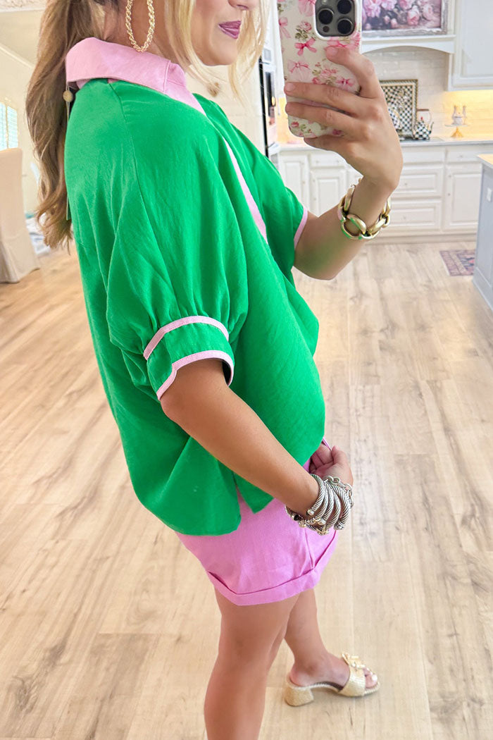 Casual Contrast Short Sleeve Top