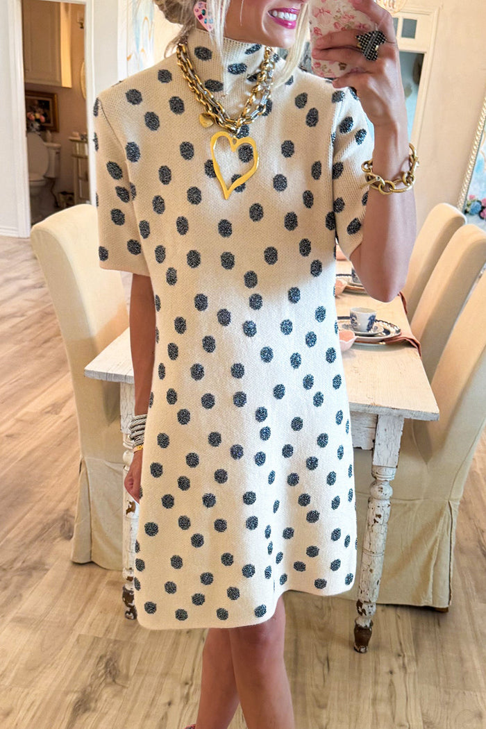 Ecru Polka Dot Sweater Dress