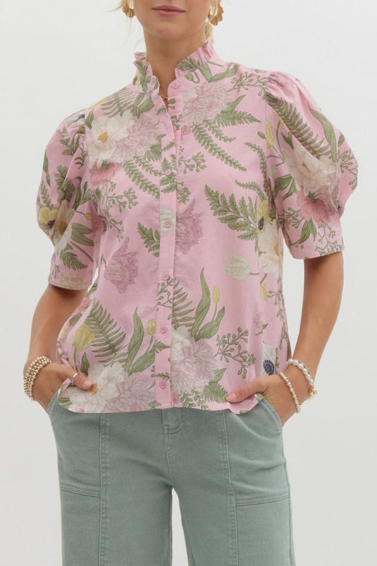 Ruffles Collar Puff Sleeve Top