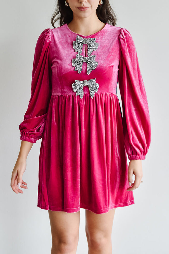 Pink Velvet Bow Gem Dress