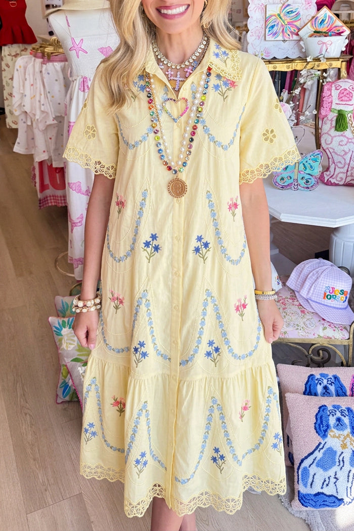 Floral Tiered Lace Trim Dress