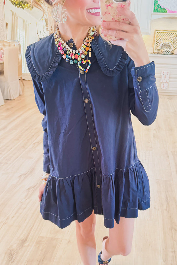 Navy Contrast Stitch Sailor Collar Dress
