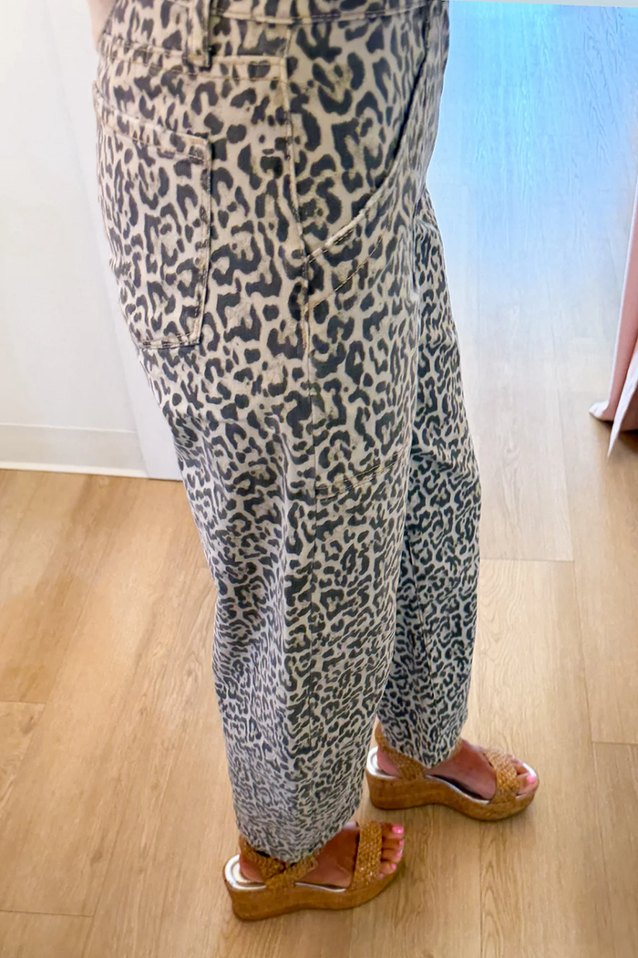 Light Leopard Print Barrel Jeans