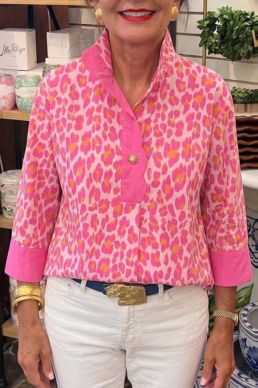 Scallop Trim Leopard Print Top