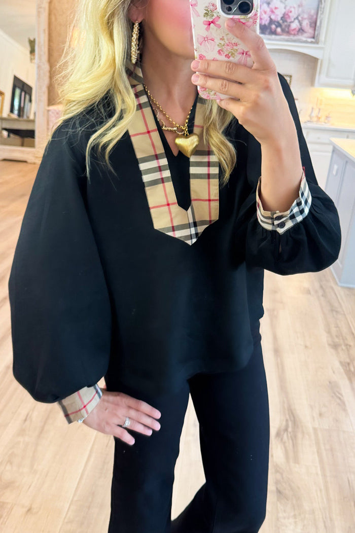 Black And Taupe Accent Blouse