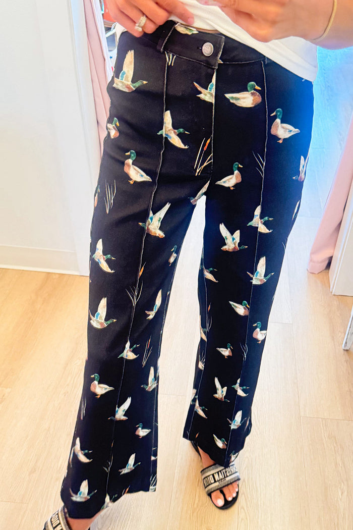 Black Mallard Duck Wide Leg Jeans
