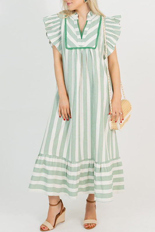 Stripe Flutter Sleeve Pocket Maxi Dress