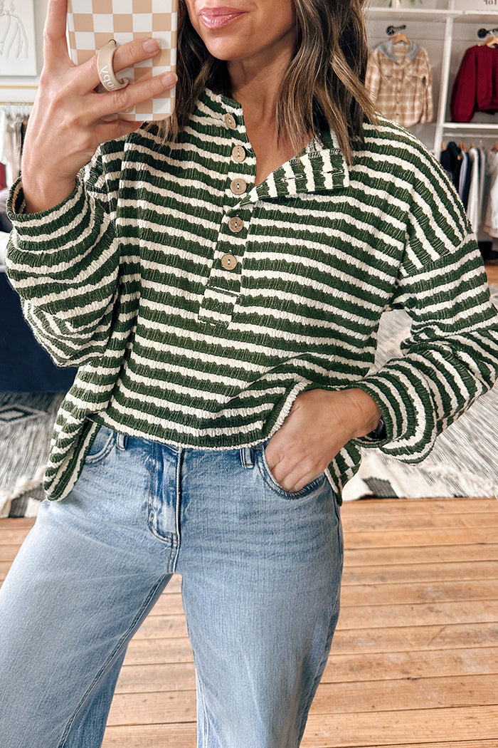 Striped Textured Henley Top