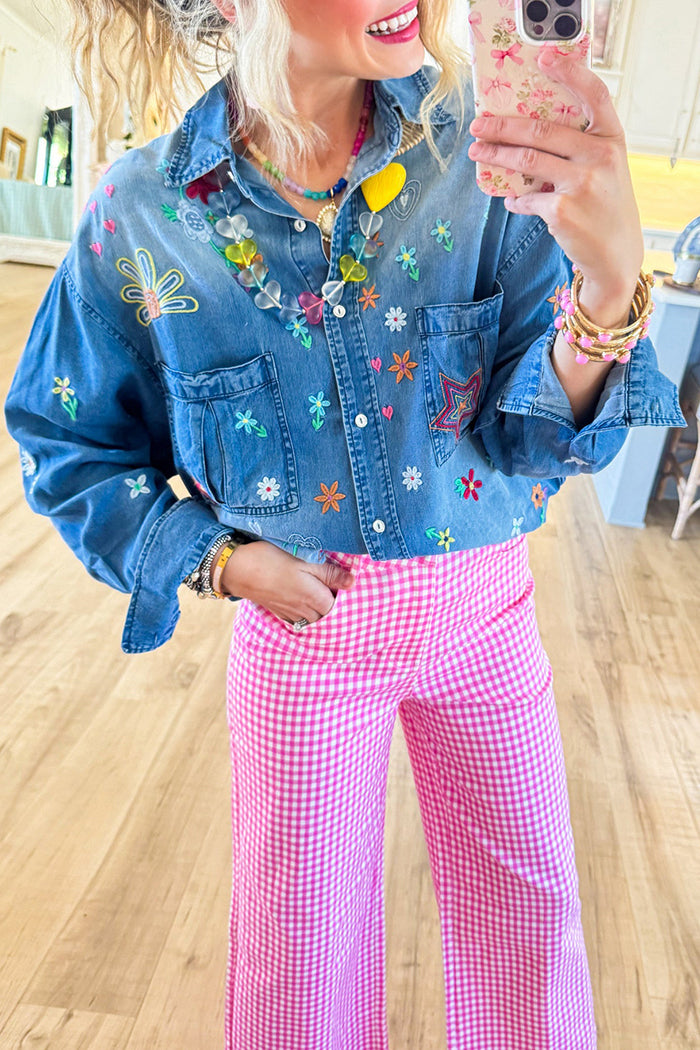 Embroidered Button Up Top