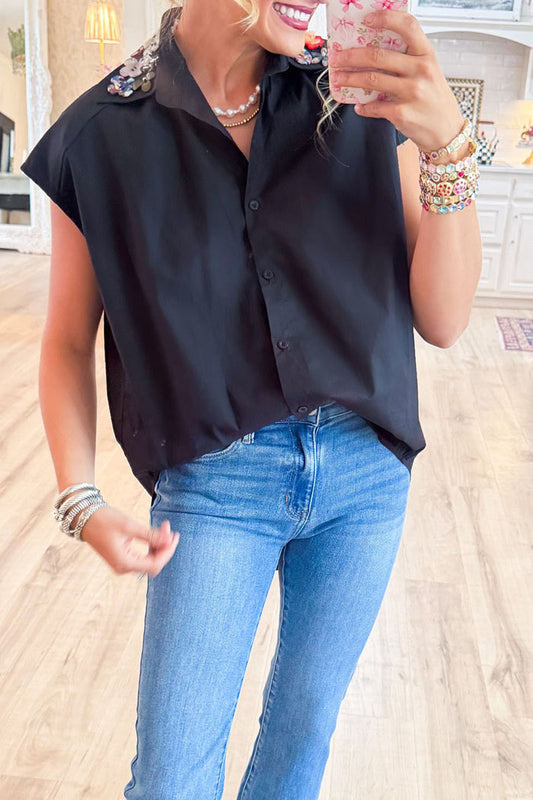 Multi Floral Button Collar Top
