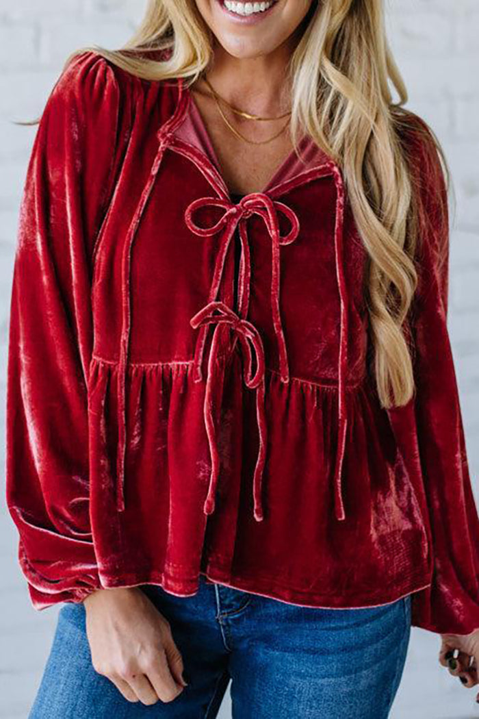 Casual Velvet Triple Tie Top