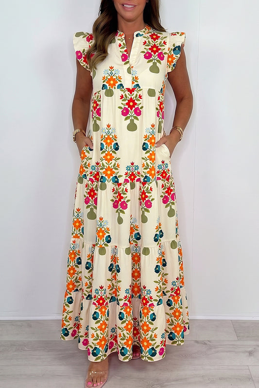 Ruffle Sleeve Floral Tiered Maxi Dress