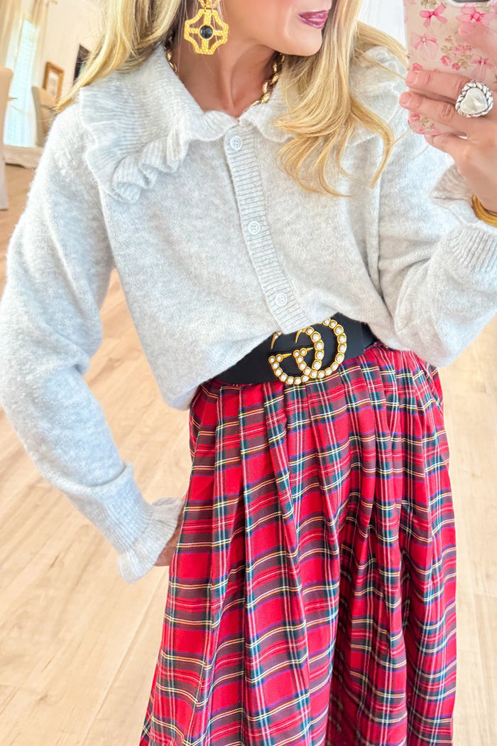 Front Button-Up Ruffle Collar Cardigan