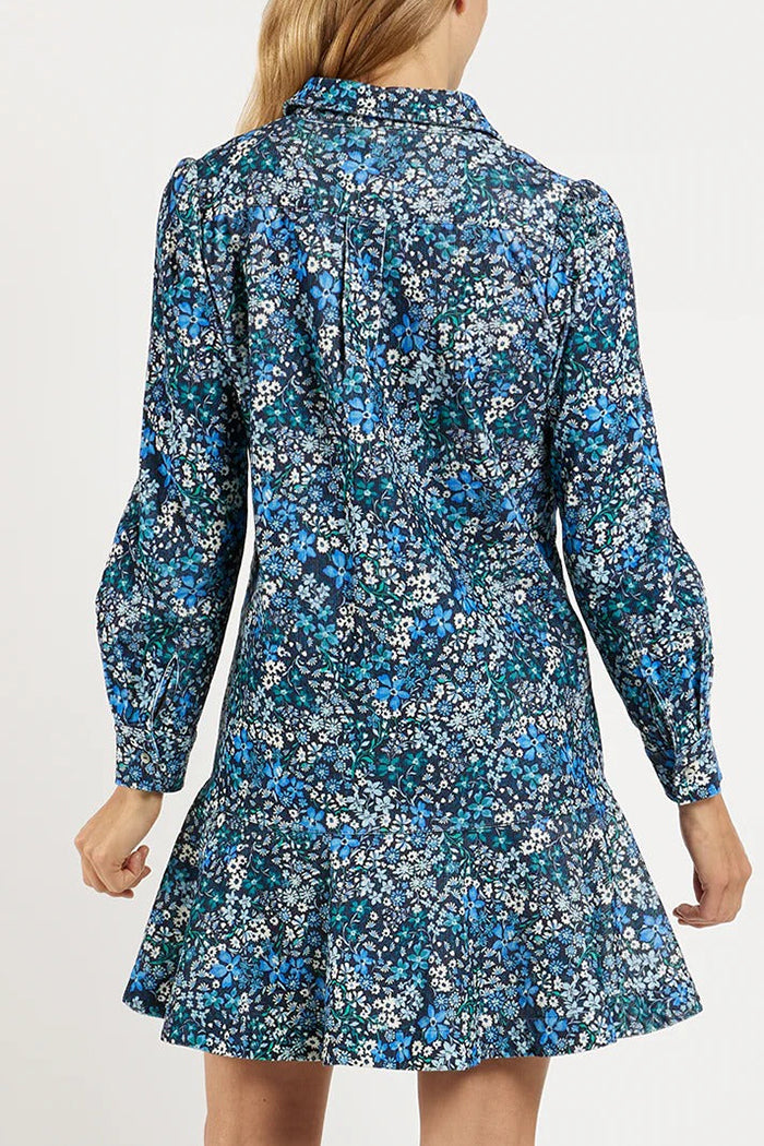 Floral Print Shirt Collar Pocketed Mini Dress