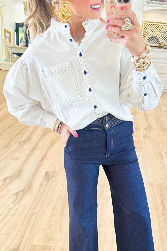 Contrast Button Down Top