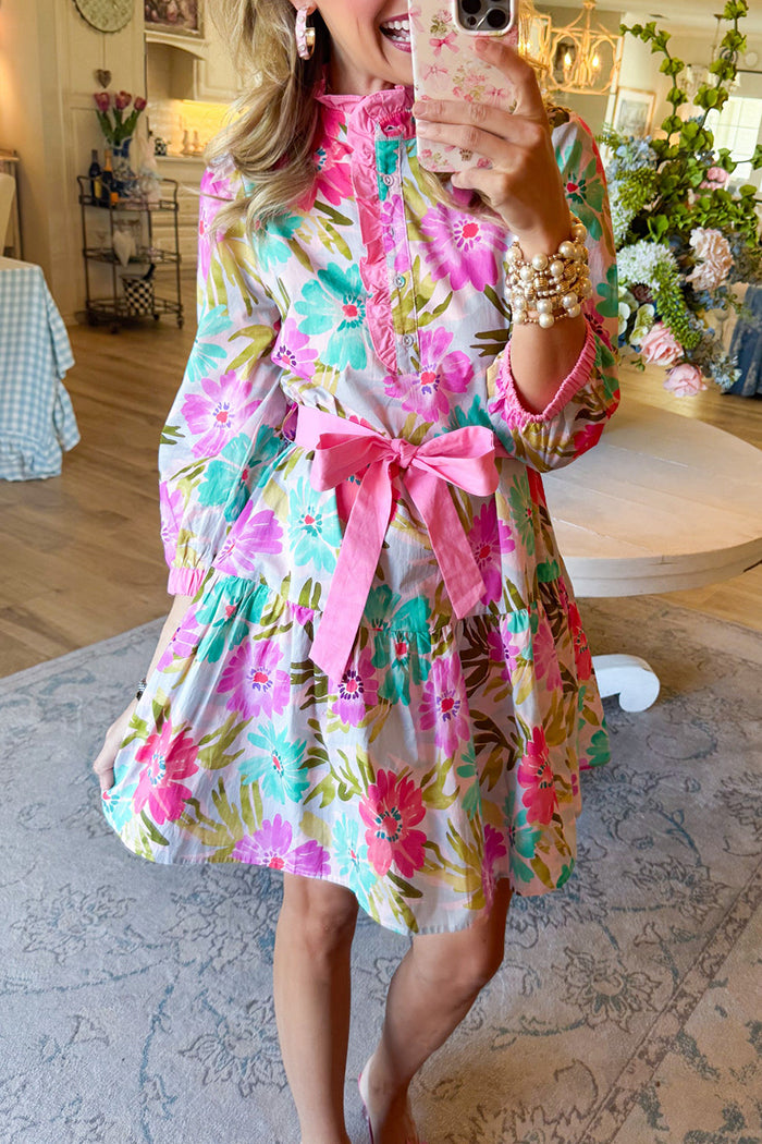 Flower Mix Print Belted Dress