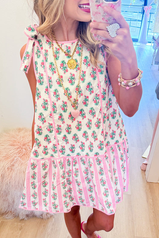 Shoulder Tie Floral Pocket Dress