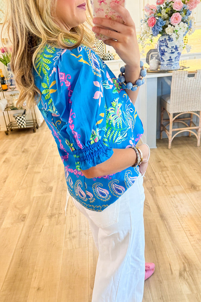 Paisley Print Puff Sleeve Top