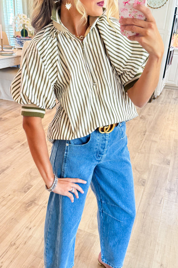 Casual Stripe Half Zip Top