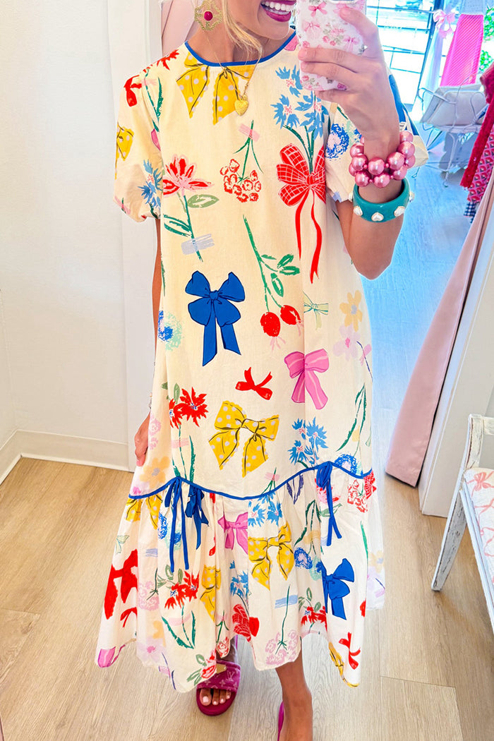 Multi Bow Print Maxi Dress