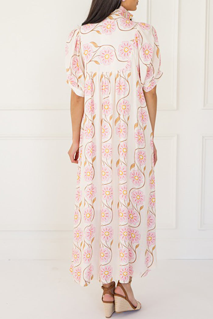 Floral Vine Smocked Pocket Maxi Dress