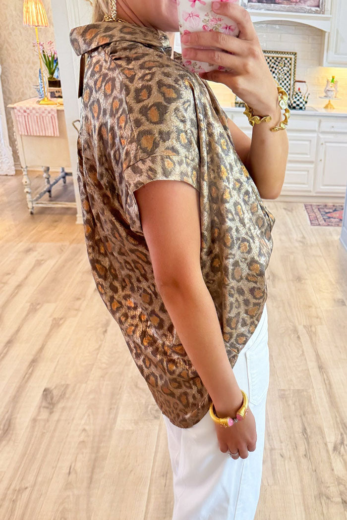 Casual Leopard Print Button Top