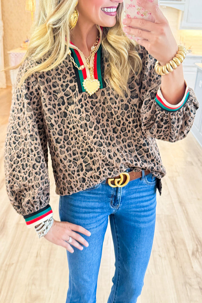 Leopard Textured Zip Up Top