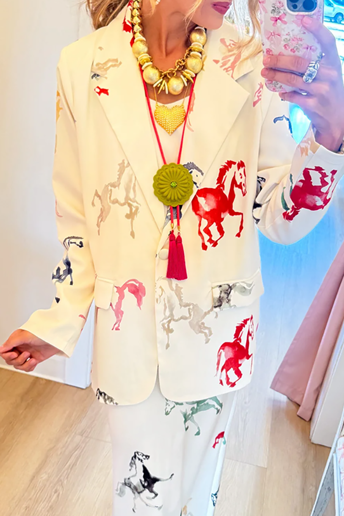 Horse Print Button Front Pocket Jacket