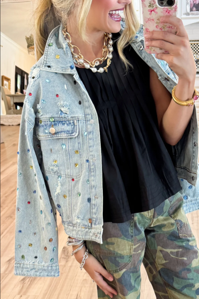 Light Denim Multi Colored Stone Jacket