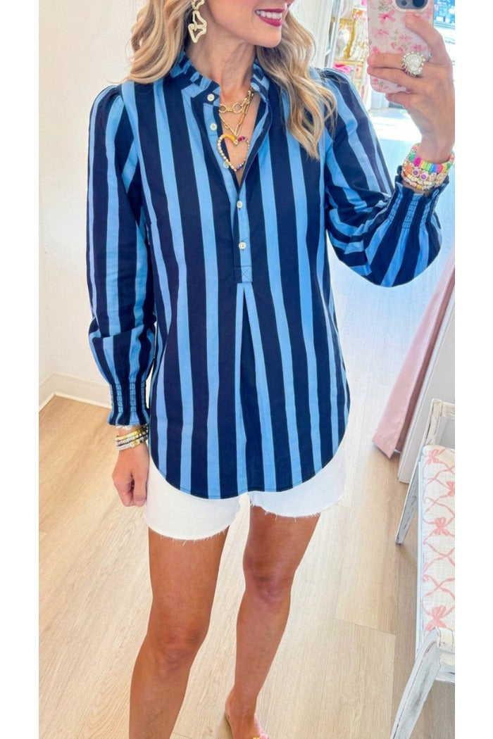 Casual Stripe Ruffles Top