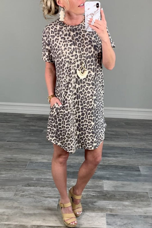 Casual Leopard Print Pocket Dress