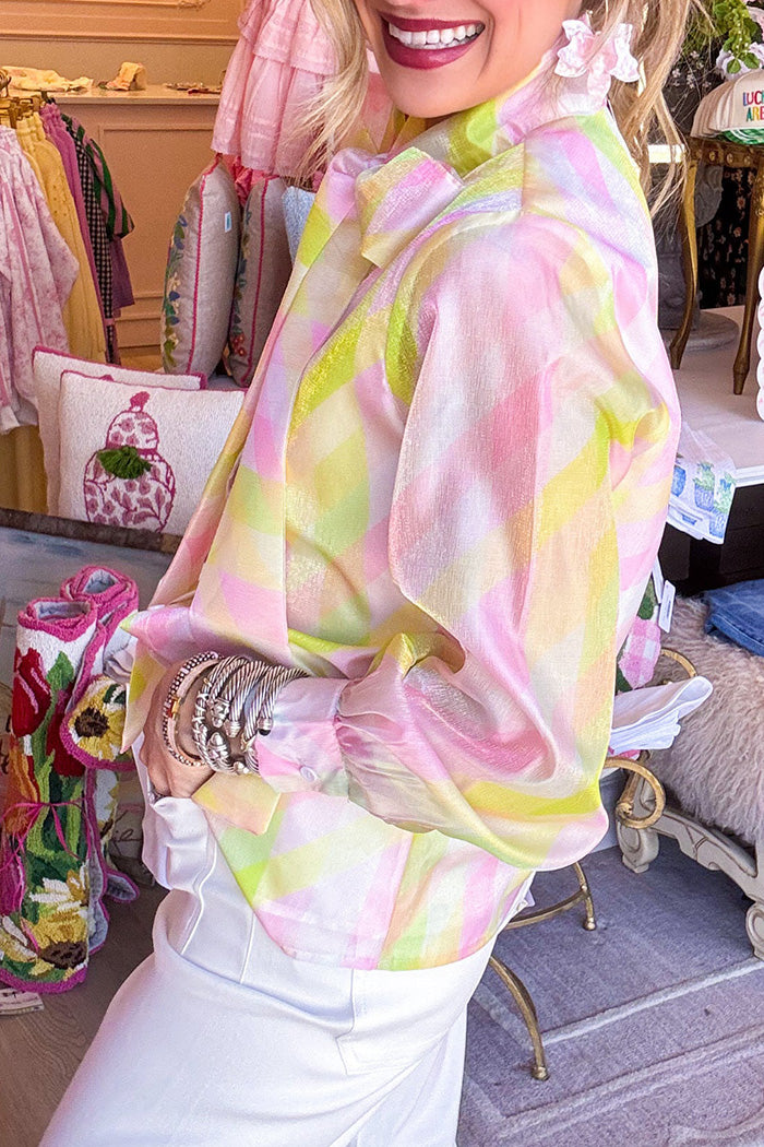 Pastel Geometric Bow Blouse
