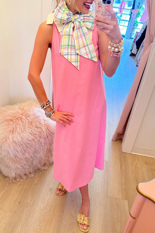 Contrast Bow Sleeveless Midi Dress
