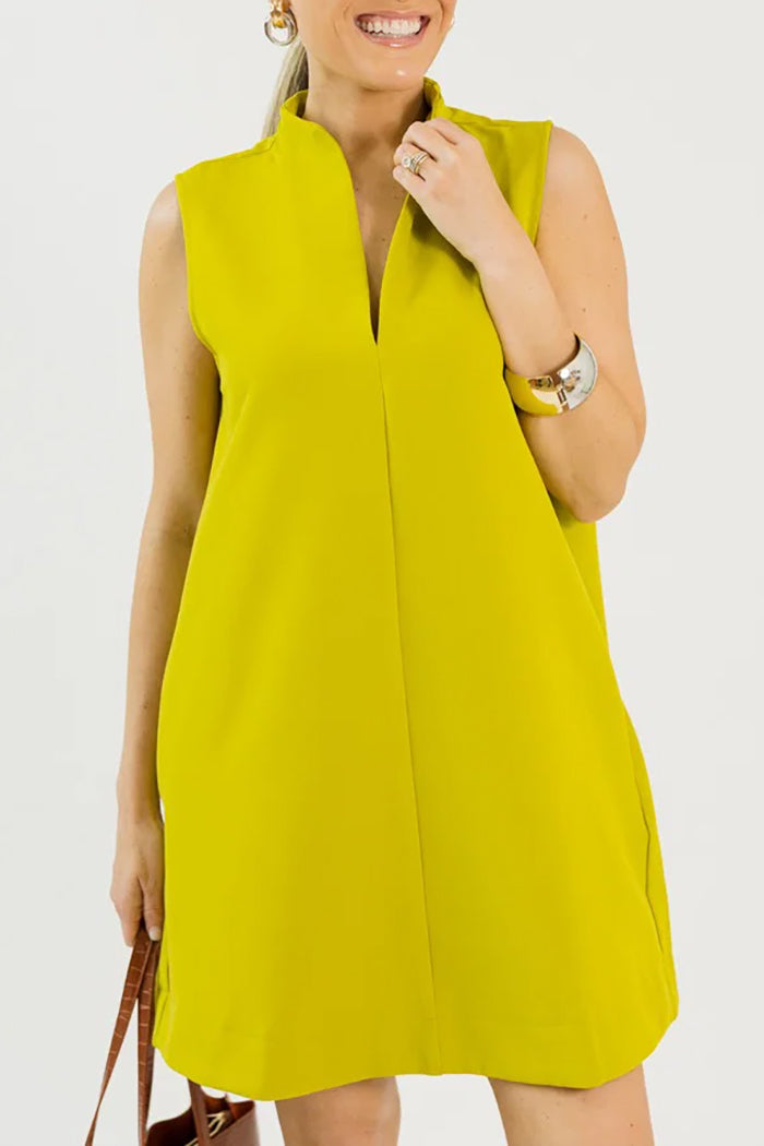 Sleeveless Split Necklined Pocketed Shift Dress