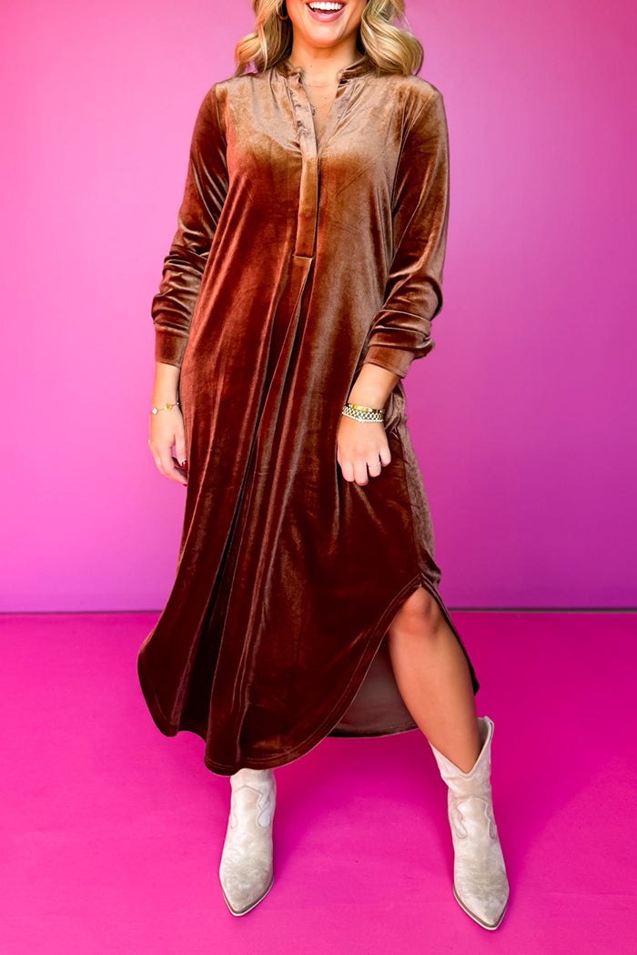 Long Sleeve Velvet Midi Dress
