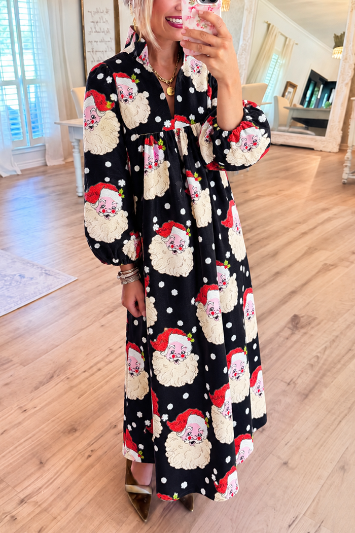 Santa Pattern Polka Dots Pocket Maxi Dress