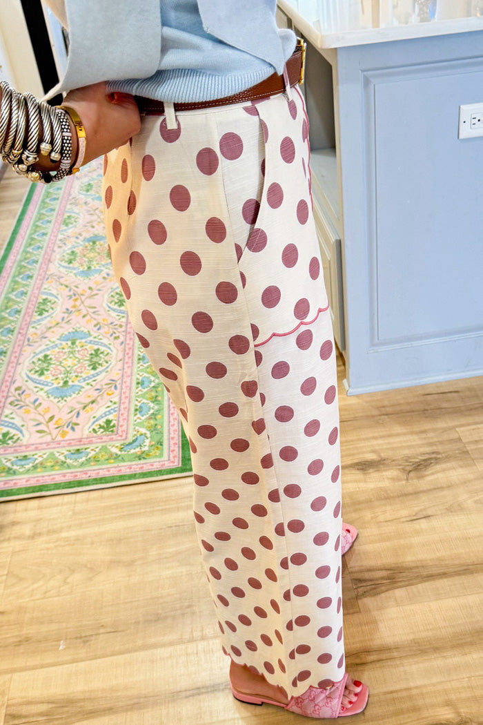 Polka Dot Patch Pocket Wide Leg Pants