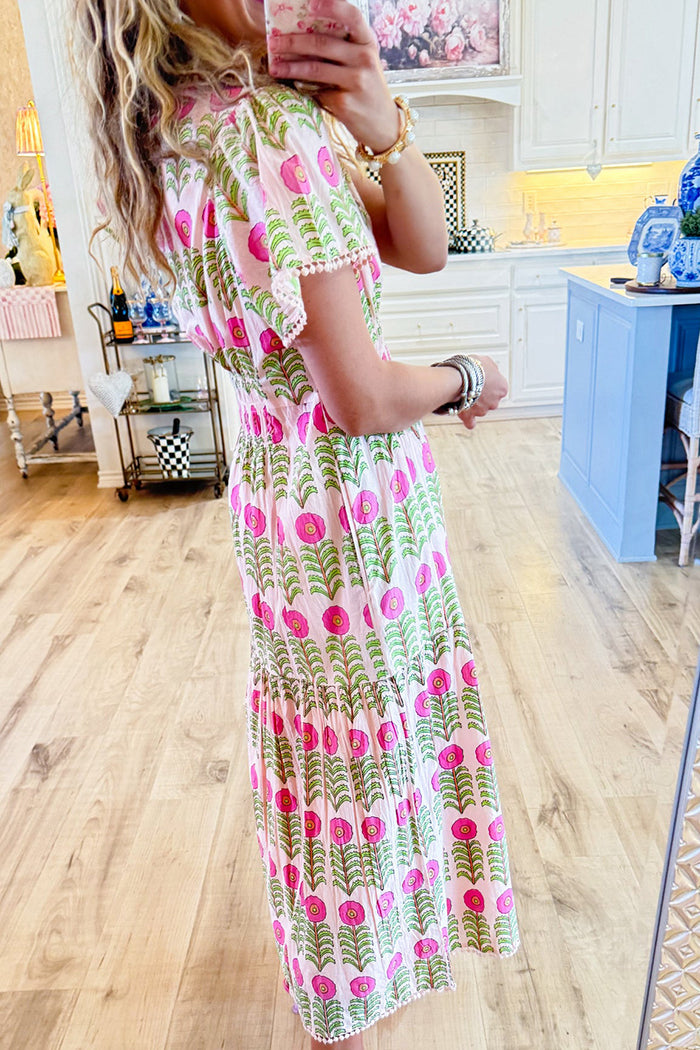 Floral Print Lace Trim Midi Dress