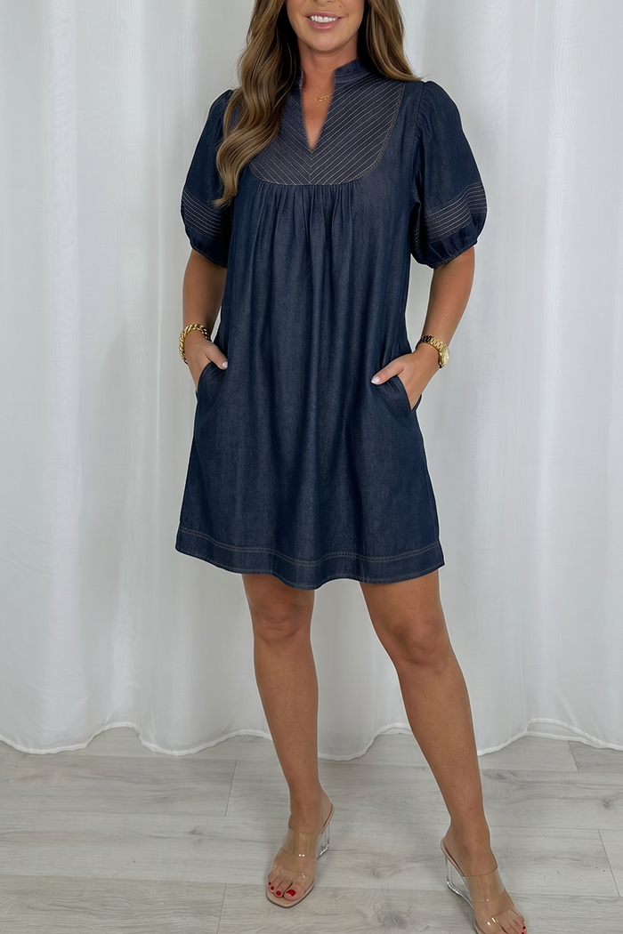 Casual Puff Sleeve Denim Dress