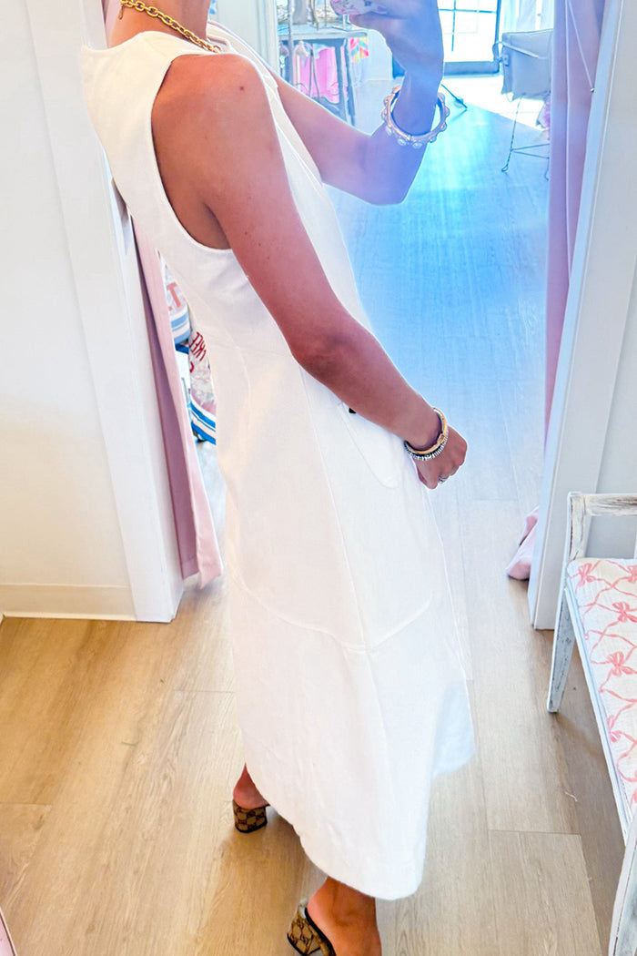 Back Zip Sleeveless Pocket Midi Dress