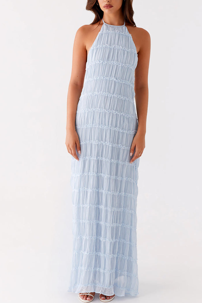 Tiered Halter Backless Maxi Dress