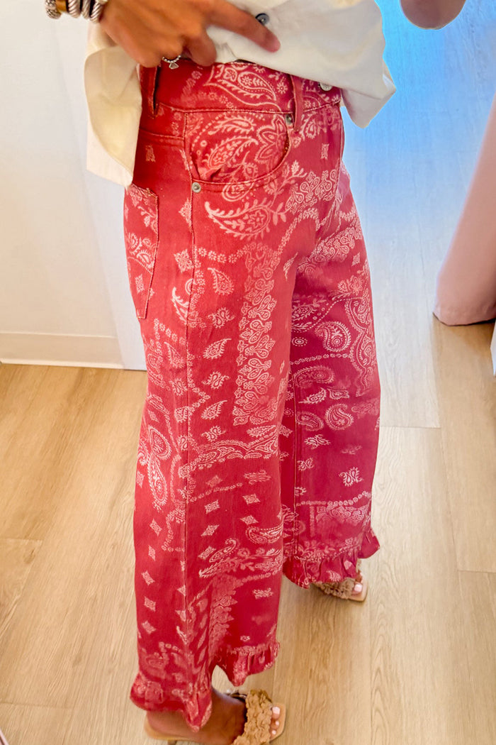 Paisley Ruffle Hem Pants