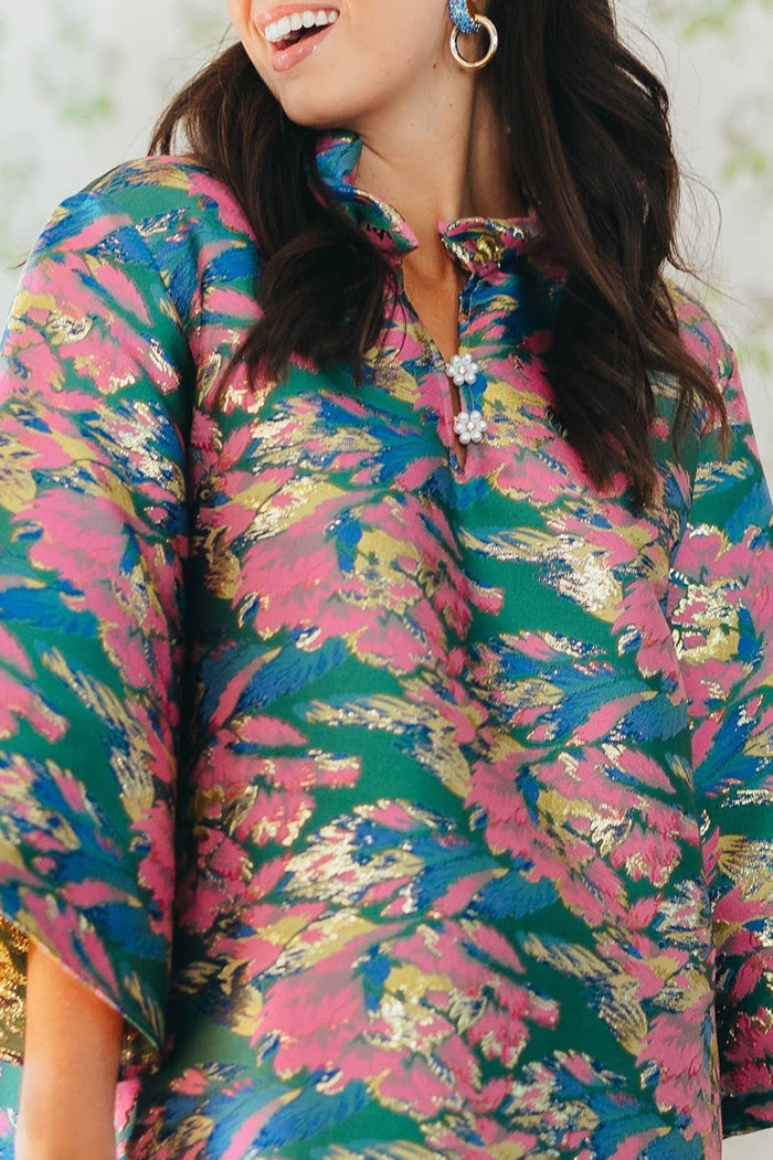 Floral Print Bell-Sleeve Pocket Dress